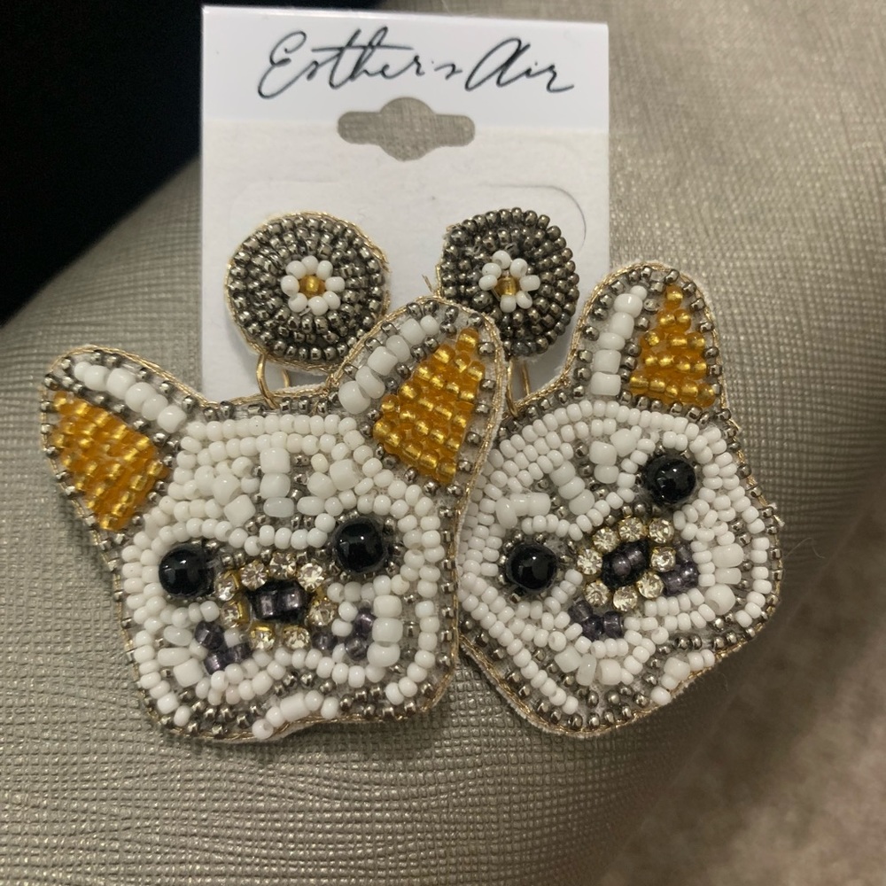 Beaded Bulldog Statement Earrings Felt Back